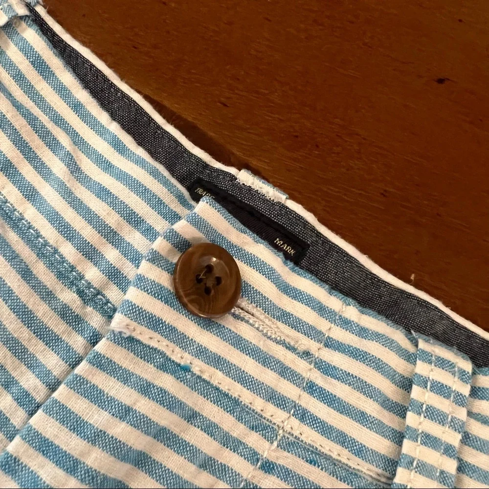 J.‎ Crew Striped 9” Inseam Stanton Shorts Linen Aqua Blue 30 Flat Front Beach